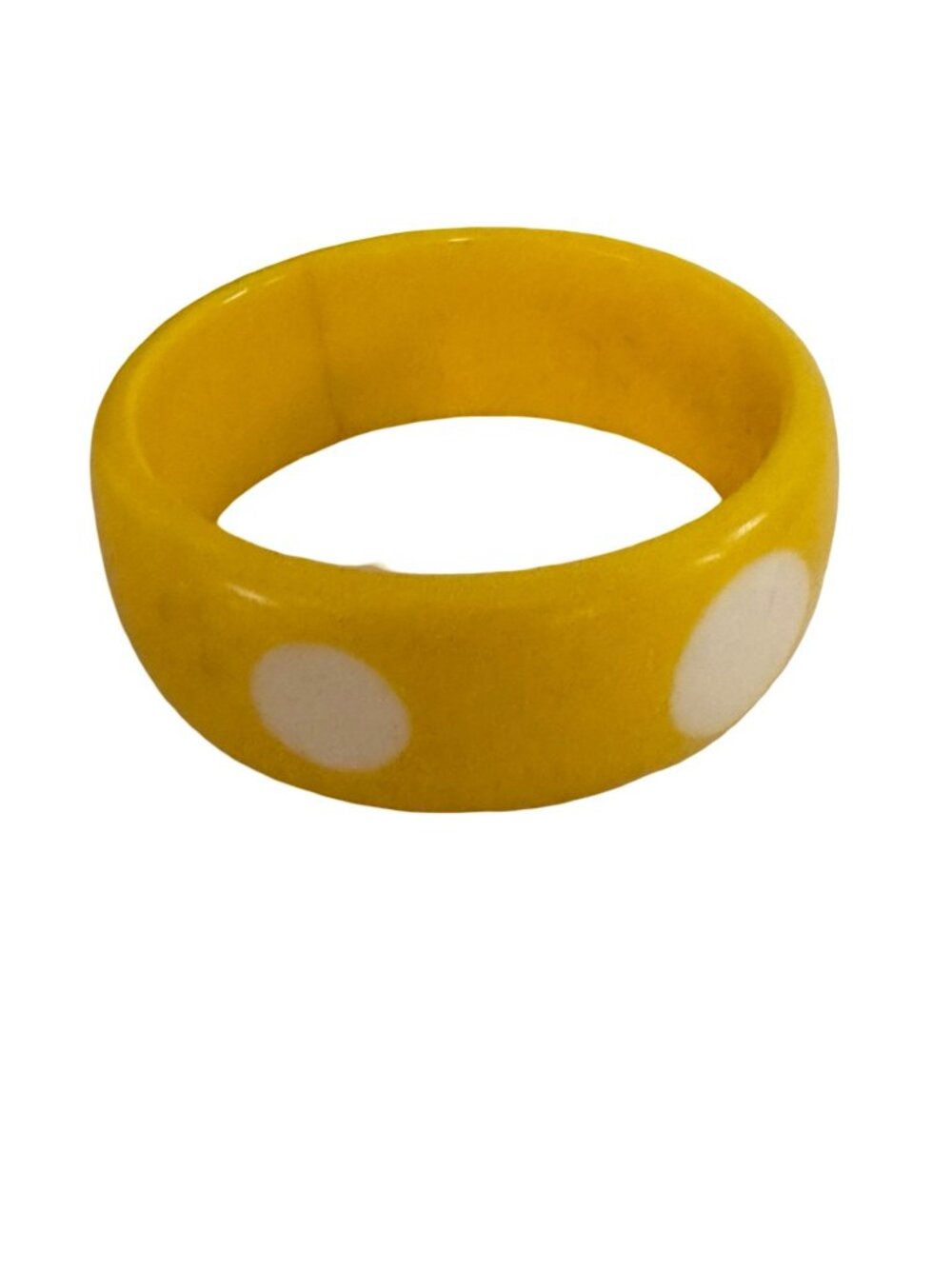 Vintage Style Yellow White Polka Dot Chunky Bangle Bracelet 3 Inch